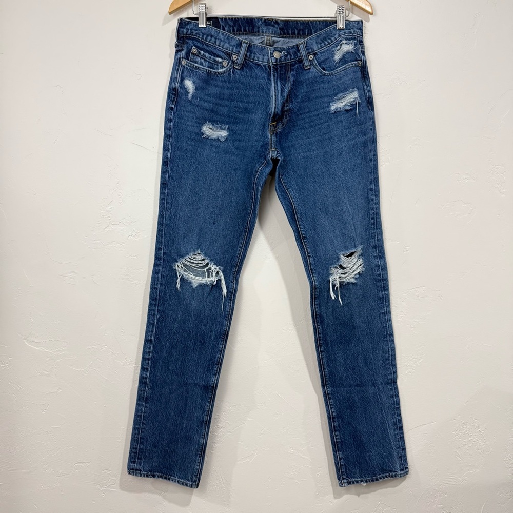 Abercrombie & Fitch Men’s Langdon Skinny Distressed Grunge Jeans 32x34 EUC Blue
